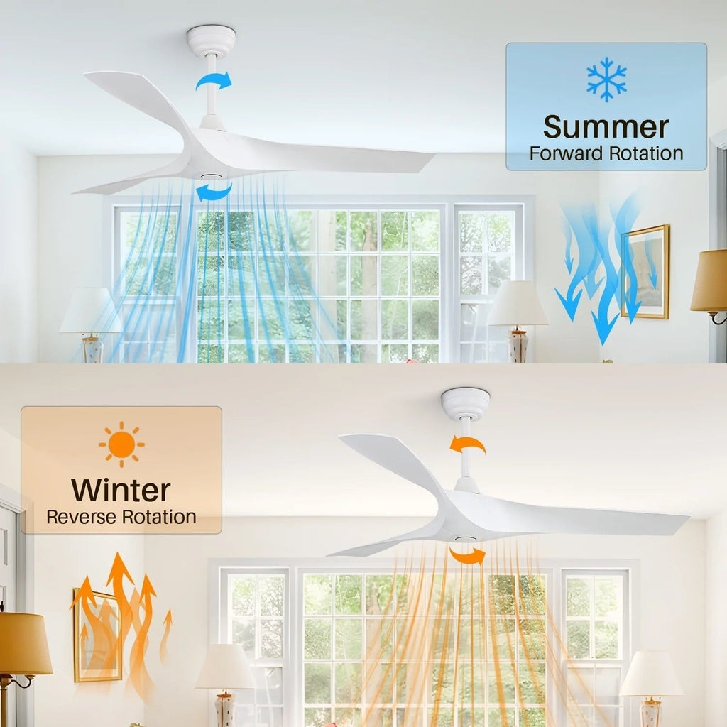 Moderner 52-Zoll-Deckenventilator aus Massivholz/ABS mit Fernbedienung (ohne Beleuchtung), 6 Windgeschwindigkeiten und umkehrbarer Luftstromrichtung