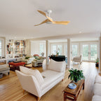 Moderner 52-Zoll-Deckenventilator aus Massivholz/ABS mit Fernbedienung (ohne Beleuchtung), 6 Windgeschwindigkeiten und umkehrbarer Luftstromrichtung