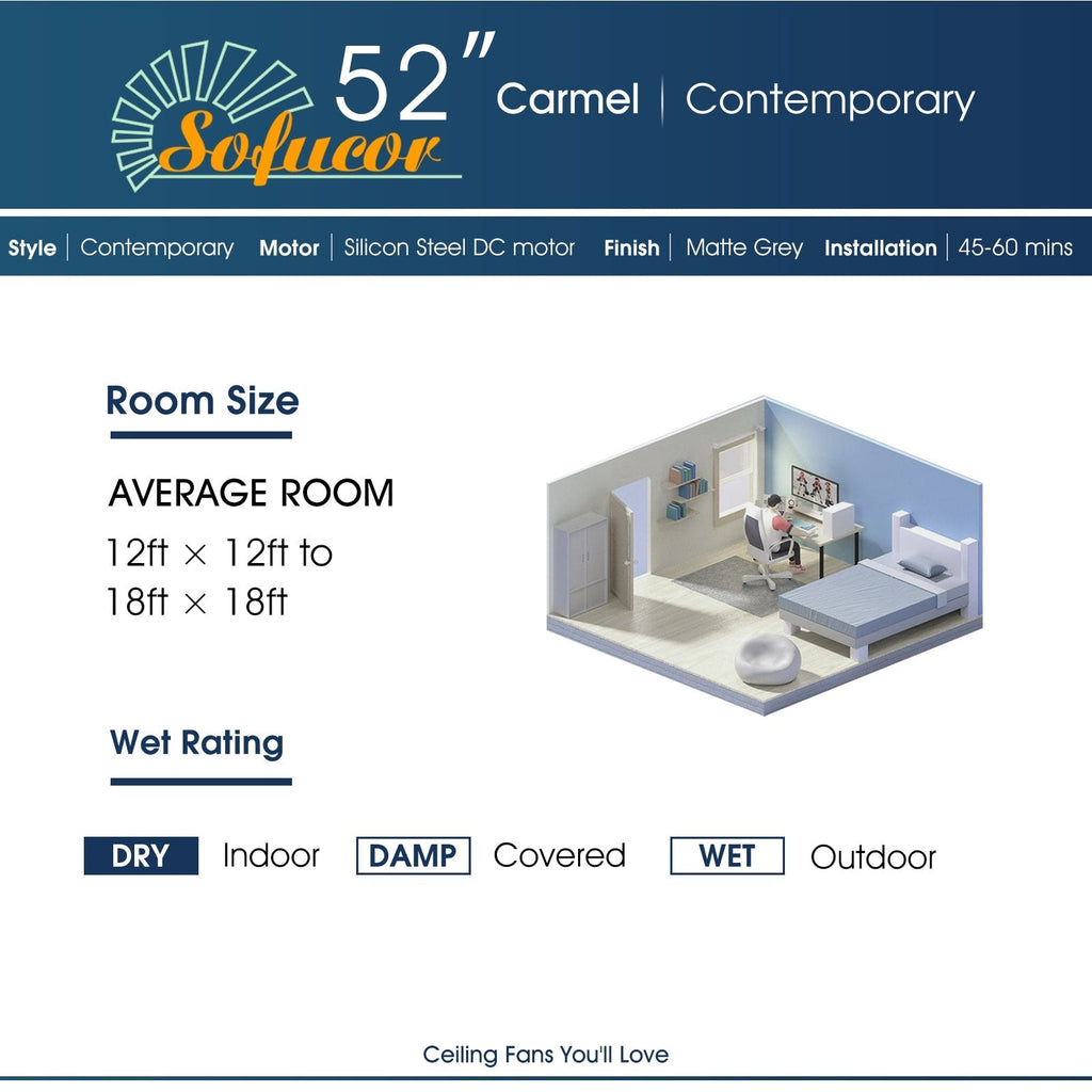 Moderner 52-Zoll-Deckenventilator aus Massivholz/ABS mit Fernbedienung (ohne Beleuchtung), 6 Windgeschwindigkeiten und umkehrbarer Luftstromrichtung