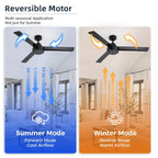 Moderner 52-Zoll-Deckenventilator aus Massivholz/ABS mit Fernbedienung (ohne Beleuchtung), 6 Windgeschwindigkeiten und umkehrbarer Luftstromrichtung