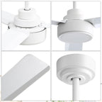 Moderner 52-Zoll-Deckenventilator aus Massivholz/ABS mit Fernbedienung (ohne Beleuchtung), 6 Windgeschwindigkeiten und umkehrbarer Luftstromrichtung