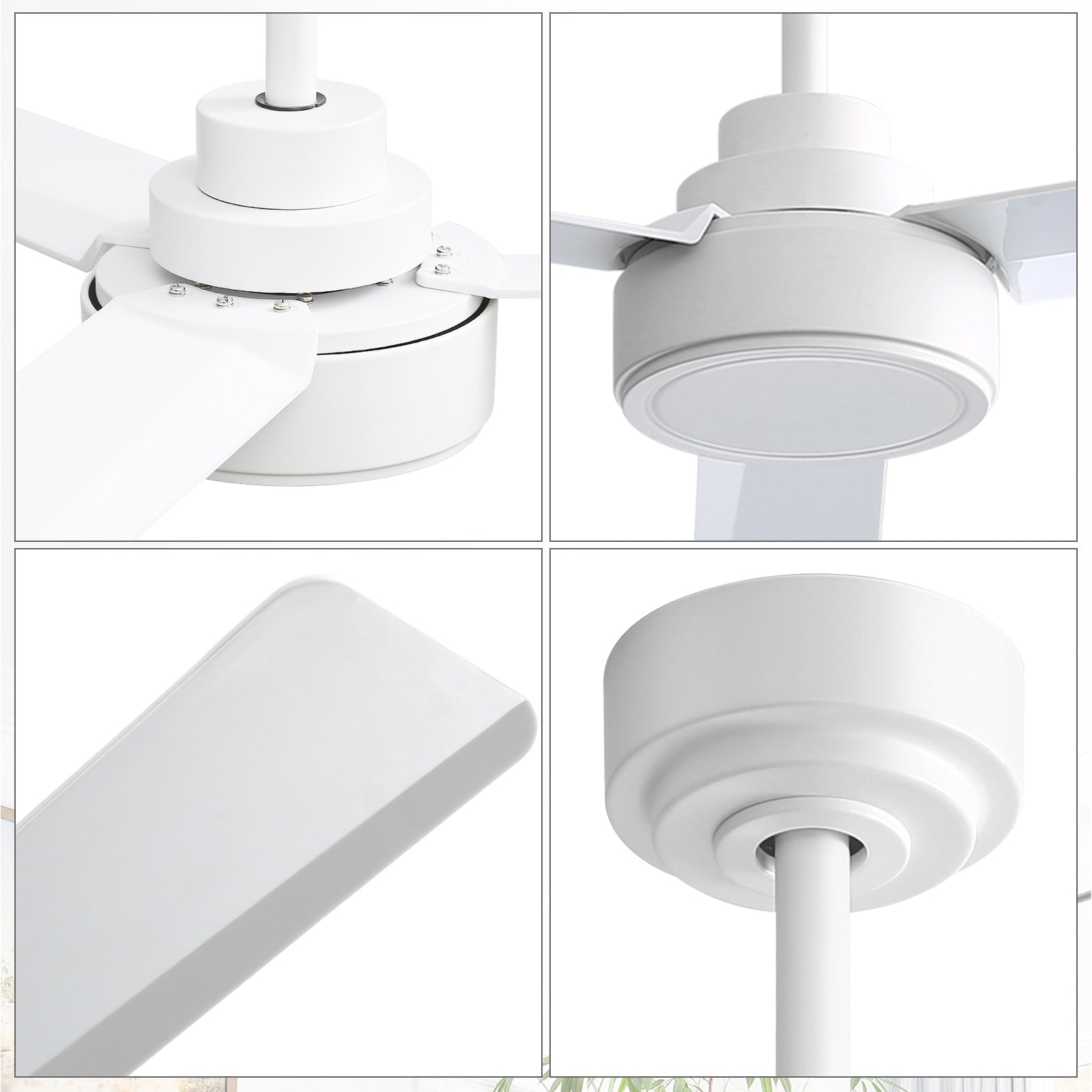 Moderner 52-Zoll-Deckenventilator aus Massivholz/ABS mit Fernbedienung (ohne Beleuchtung), 6 Windgeschwindigkeiten und umkehrbarer Luftstromrichtung