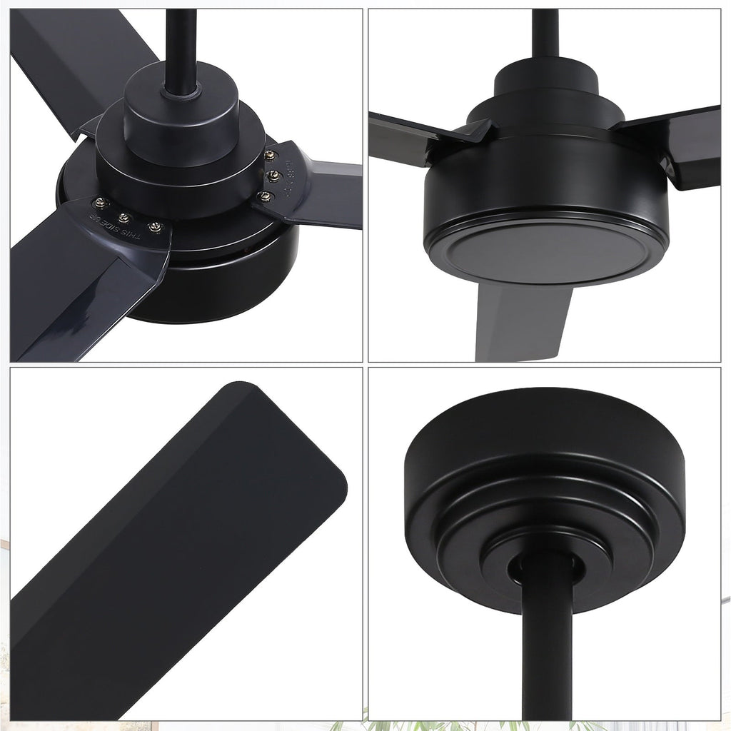 Moderner 52-Zoll-Deckenventilator aus Massivholz/ABS mit Fernbedienung (ohne Beleuchtung), 6 Windgeschwindigkeiten und umkehrbarer Luftstromrichtung