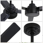 Moderner 52-Zoll-Deckenventilator aus Massivholz/ABS mit Fernbedienung (ohne Beleuchtung), 6 Windgeschwindigkeiten und umkehrbarer Luftstromrichtung