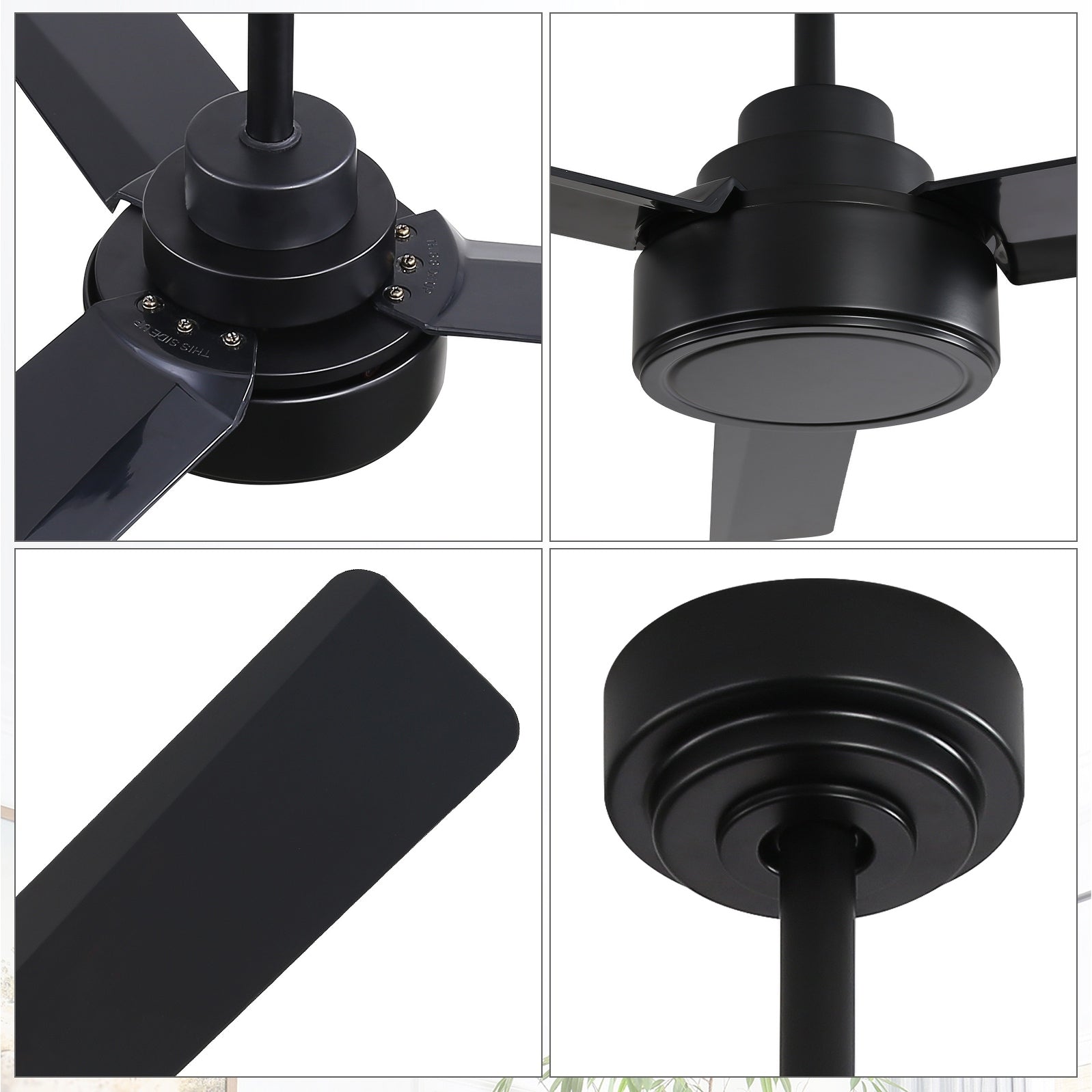 Moderner 52-Zoll-Deckenventilator aus Massivholz/ABS mit Fernbedienung (ohne Beleuchtung), 6 Windgeschwindigkeiten und umkehrbarer Luftstromrichtung