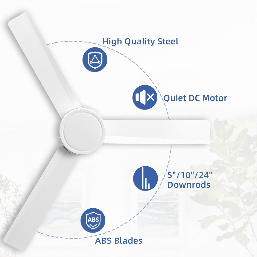 Moderner 52-Zoll-Deckenventilator aus Massivholz/ABS mit Fernbedienung (ohne Beleuchtung), 6 Windgeschwindigkeiten und umkehrbarer Luftstromrichtung