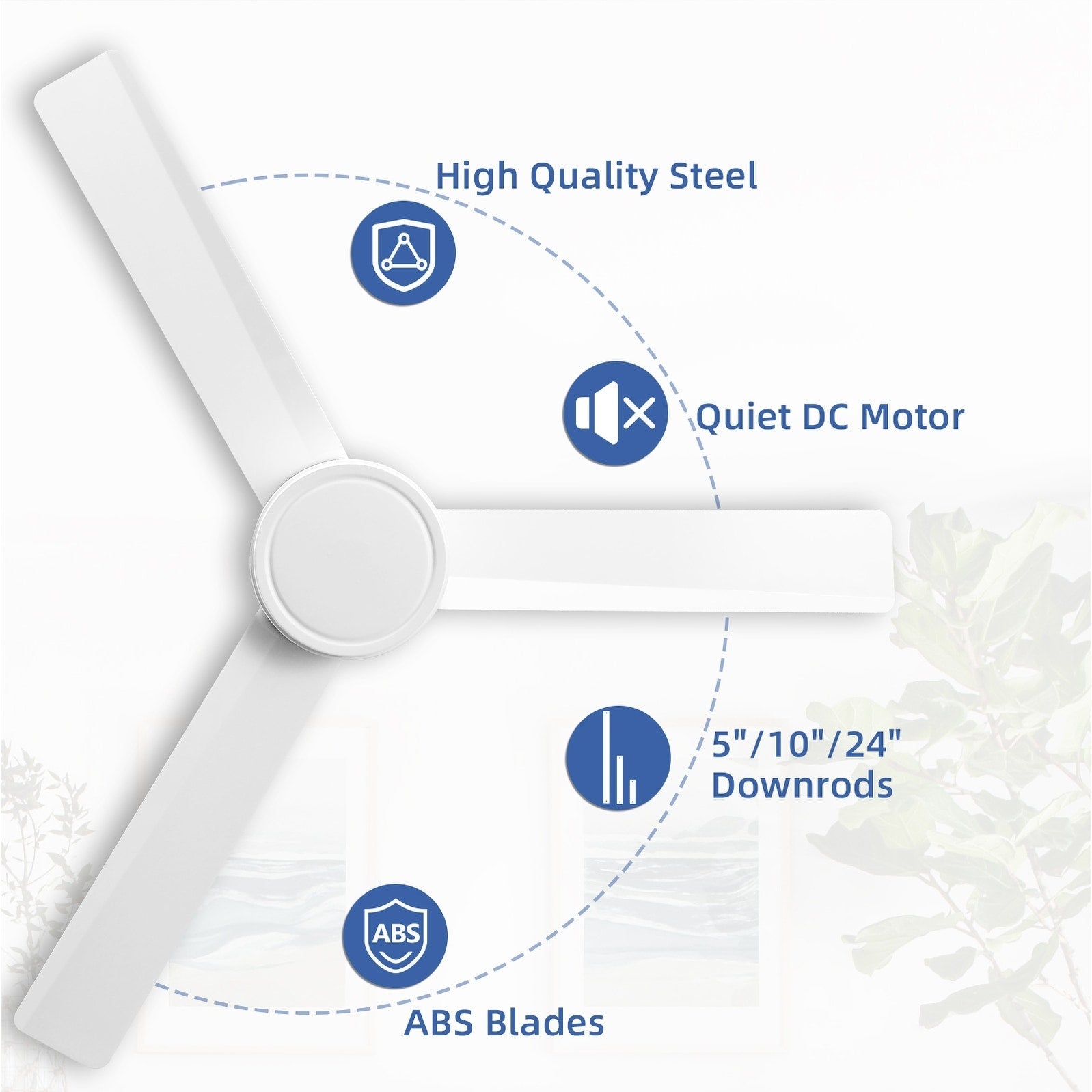 Moderner 52-Zoll-Deckenventilator aus Massivholz/ABS mit Fernbedienung (ohne Beleuchtung), 6 Windgeschwindigkeiten und umkehrbarer Luftstromrichtung