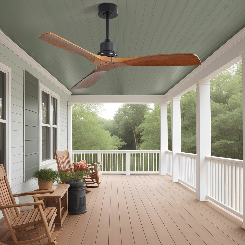 Moderner 52-Zoll-Deckenventilator aus Massivholz/ABS mit Fernbedienung (ohne Beleuchtung), 6 Windgeschwindigkeiten und umkehrbarer Luftstromrichtung