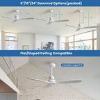 Moderner 52-Zoll-Deckenventilator aus Massivholz/ABS mit Fernbedienung (ohne Beleuchtung), 6 Windgeschwindigkeiten und umkehrbarer Luftstromrichtung