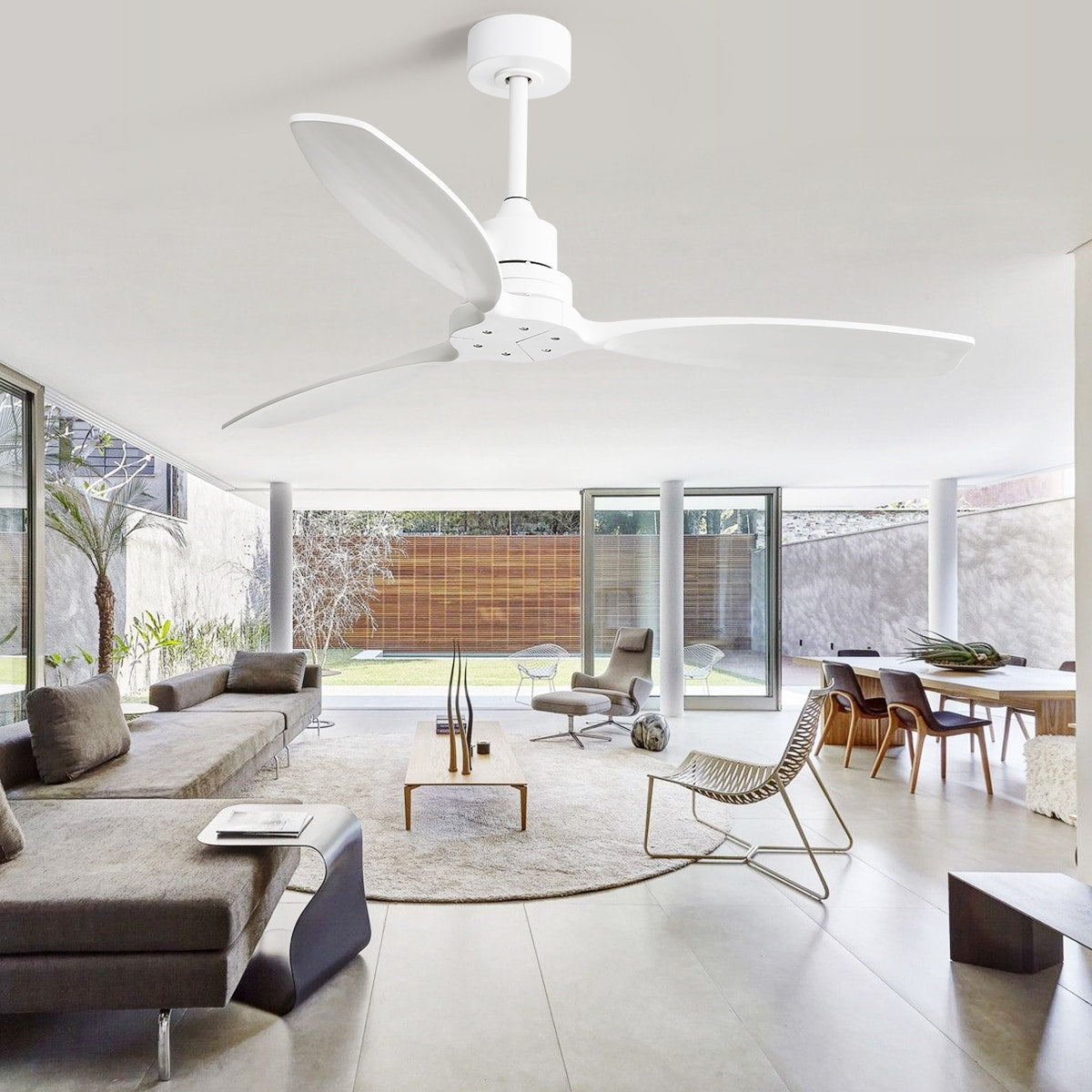 Moderner 52-Zoll-Deckenventilator aus Massivholz/ABS mit Fernbedienung (ohne Beleuchtung), 6 Windgeschwindigkeiten und umkehrbarer Luftstromrichtung