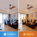 Moderner 52-Zoll-Deckenventilator aus Massivholz/ABS mit Fernbedienung (ohne Beleuchtung), 6 Windgeschwindigkeiten und umkehrbarer Luftstromrichtung