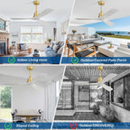 Moderner 52-Zoll-Deckenventilator aus Massivholz/ABS mit Fernbedienung (ohne Beleuchtung), 6 Windgeschwindigkeiten und umkehrbarer Luftstromrichtung