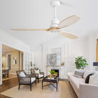 Moderner 52-Zoll-Deckenventilator aus Massivholz/ABS mit Fernbedienung (ohne Beleuchtung), 6 Windgeschwindigkeiten und umkehrbarer Luftstromrichtung