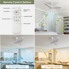 Moderner 52-Zoll-Deckenventilator aus Massivholz/ABS mit Fernbedienung (ohne Beleuchtung), 6 Windgeschwindigkeiten und umkehrbarer Luftstromrichtung