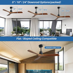 Moderner 52-Zoll-Deckenventilator aus Massivholz/ABS mit Fernbedienung (ohne Beleuchtung), 6 Windgeschwindigkeiten und umkehrbarer Luftstromrichtung