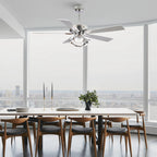 52-Zoll-Deckenventilator für den Innenbereich, dimmbar, mit LED-Beleuchtung und Fernbedienung, in Chrom/Schwarz.