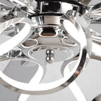 52-Zoll-Deckenventilator für den Innenbereich, dimmbar, mit LED-Beleuchtung und Fernbedienung, in Chrom/Schwarz.