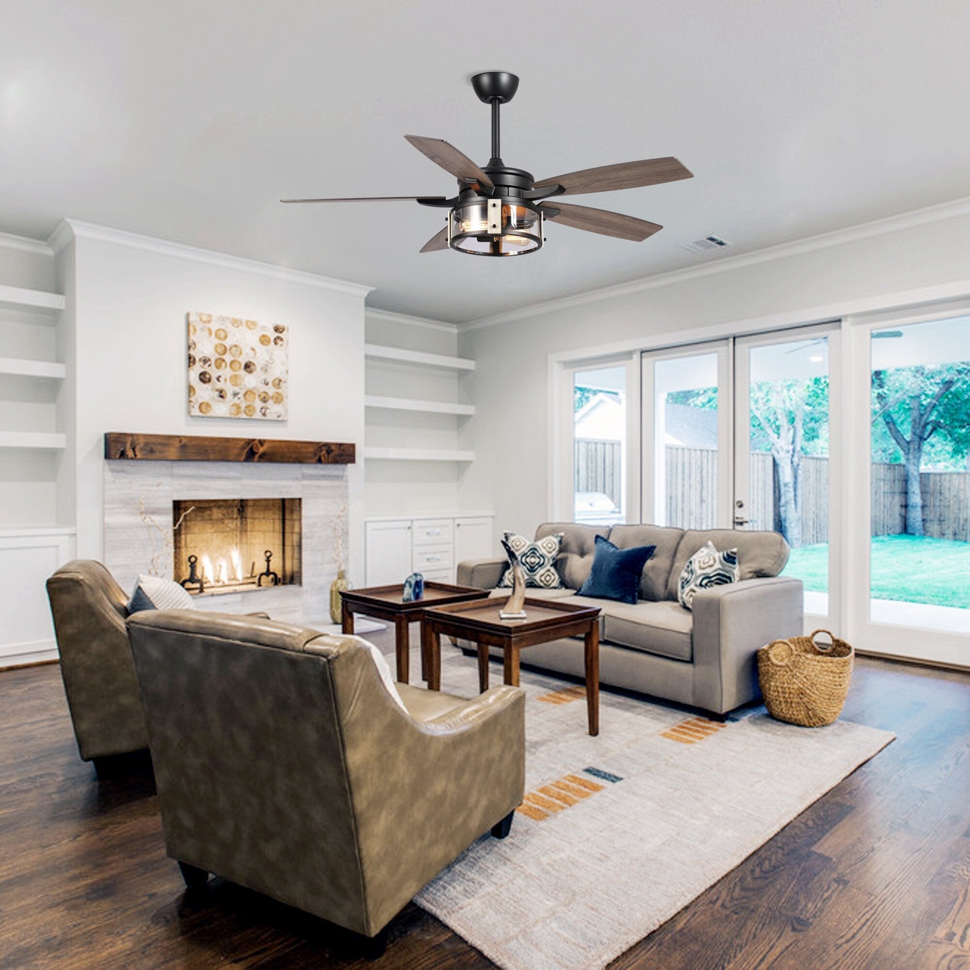 52-Zoll-Deckenventilator aus rustikalem schwarzem Holz mit 5 Flügeln und Fernbedienung