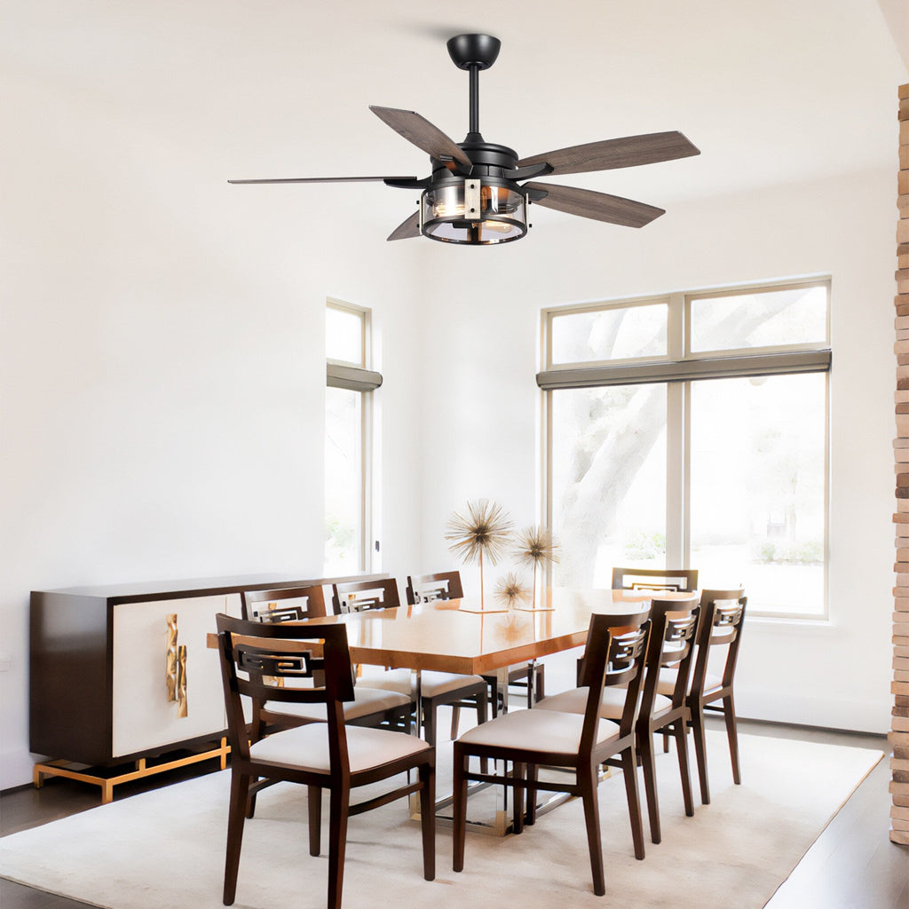 52-Zoll-Deckenventilator aus rustikalem schwarzem Holz mit 5 Flügeln und Fernbedienung