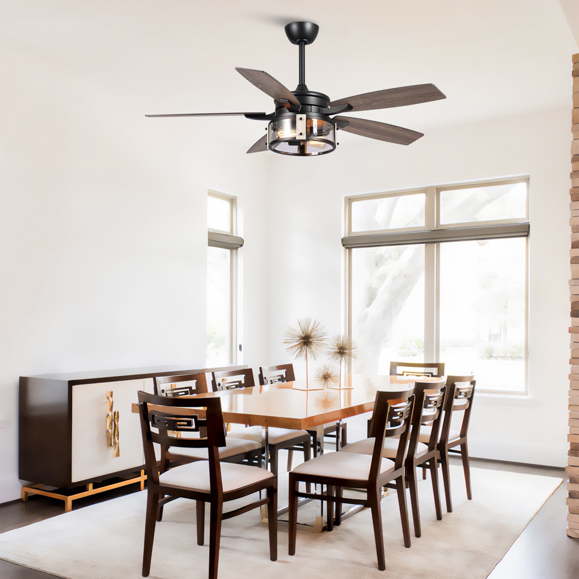 52-Zoll-Deckenventilator aus rustikalem schwarzem Holz mit 5 Flügeln und Fernbedienung