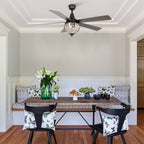 52-Zoll-Industrie-Deckenventilator aus schwarzem Holz mit 5 Flügeln, Kristallglas und Fernbedienung