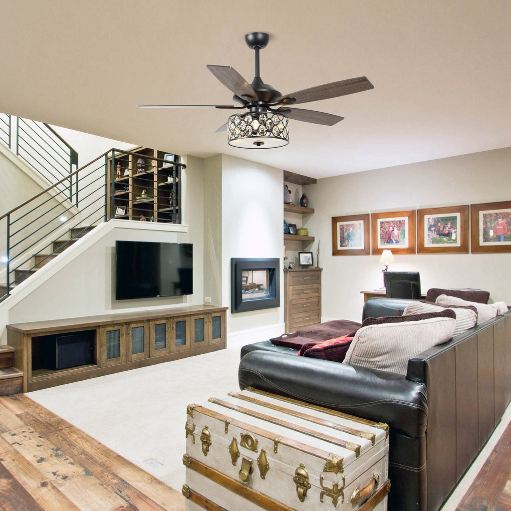 52 Moderner 4-flammiger Kristall-Deckenventilator mit Fernbedienung