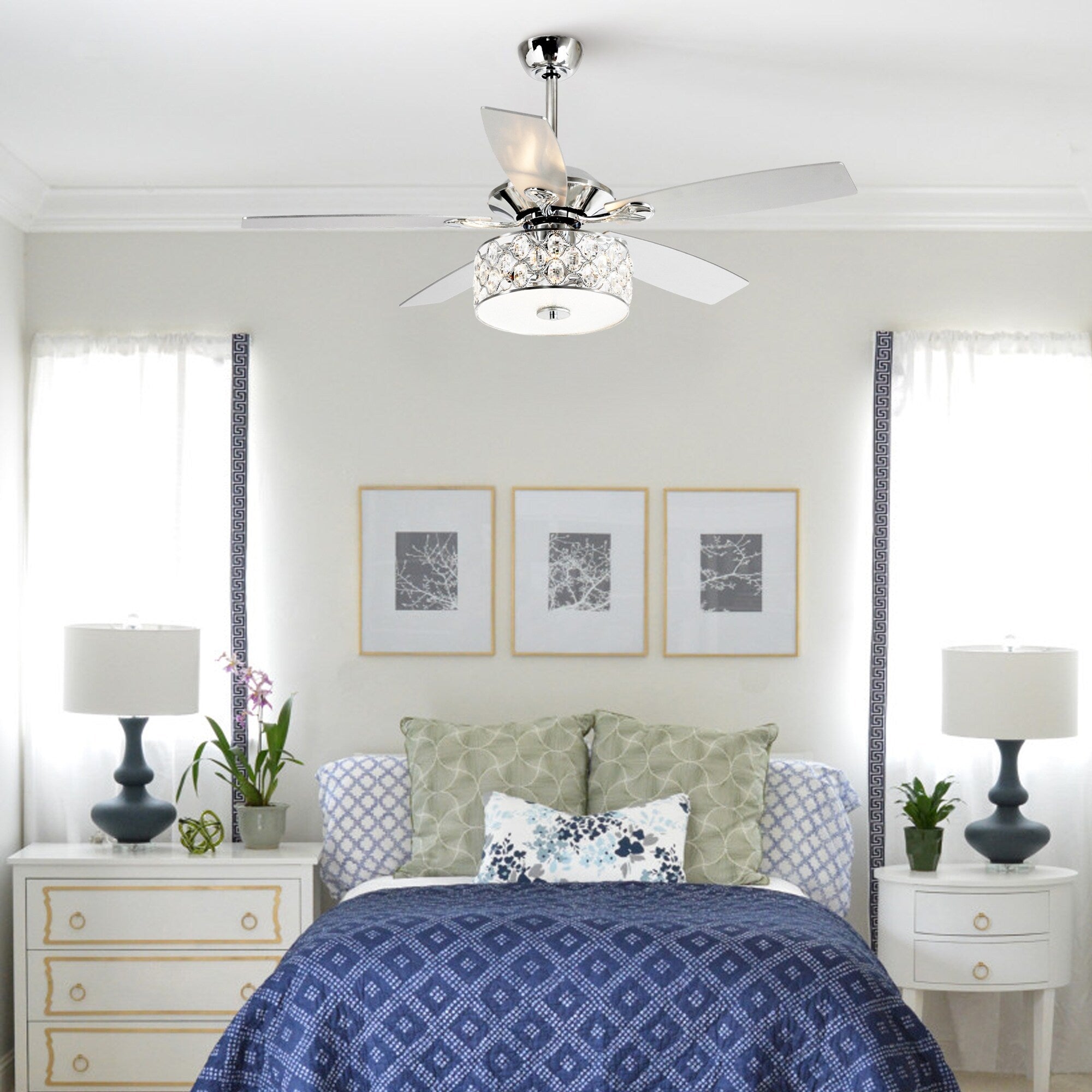 52 Moderner 4-flammiger Kristall-Deckenventilator mit Fernbedienung