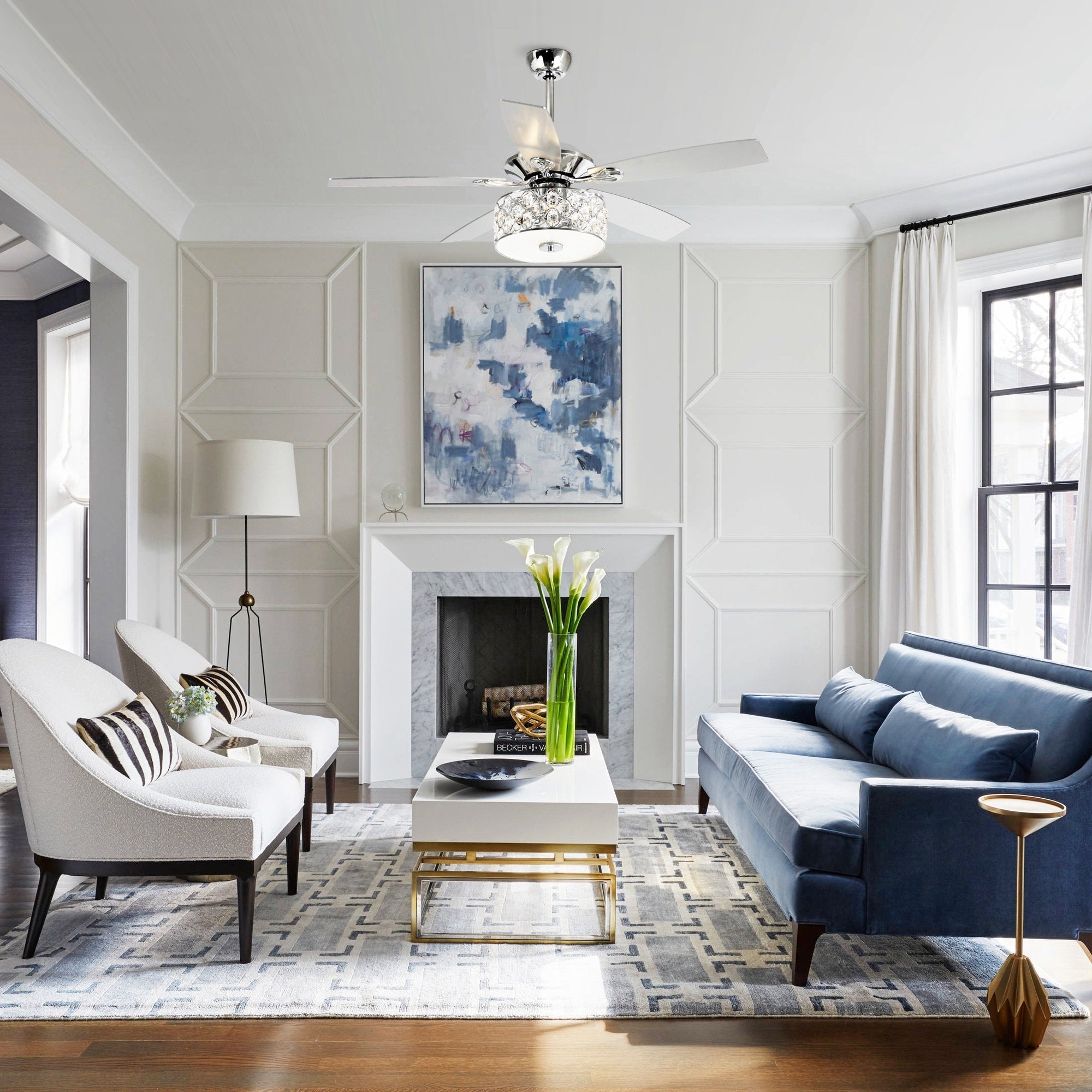 52 Moderner 4-flammiger Kristall-Deckenventilator mit Fernbedienung