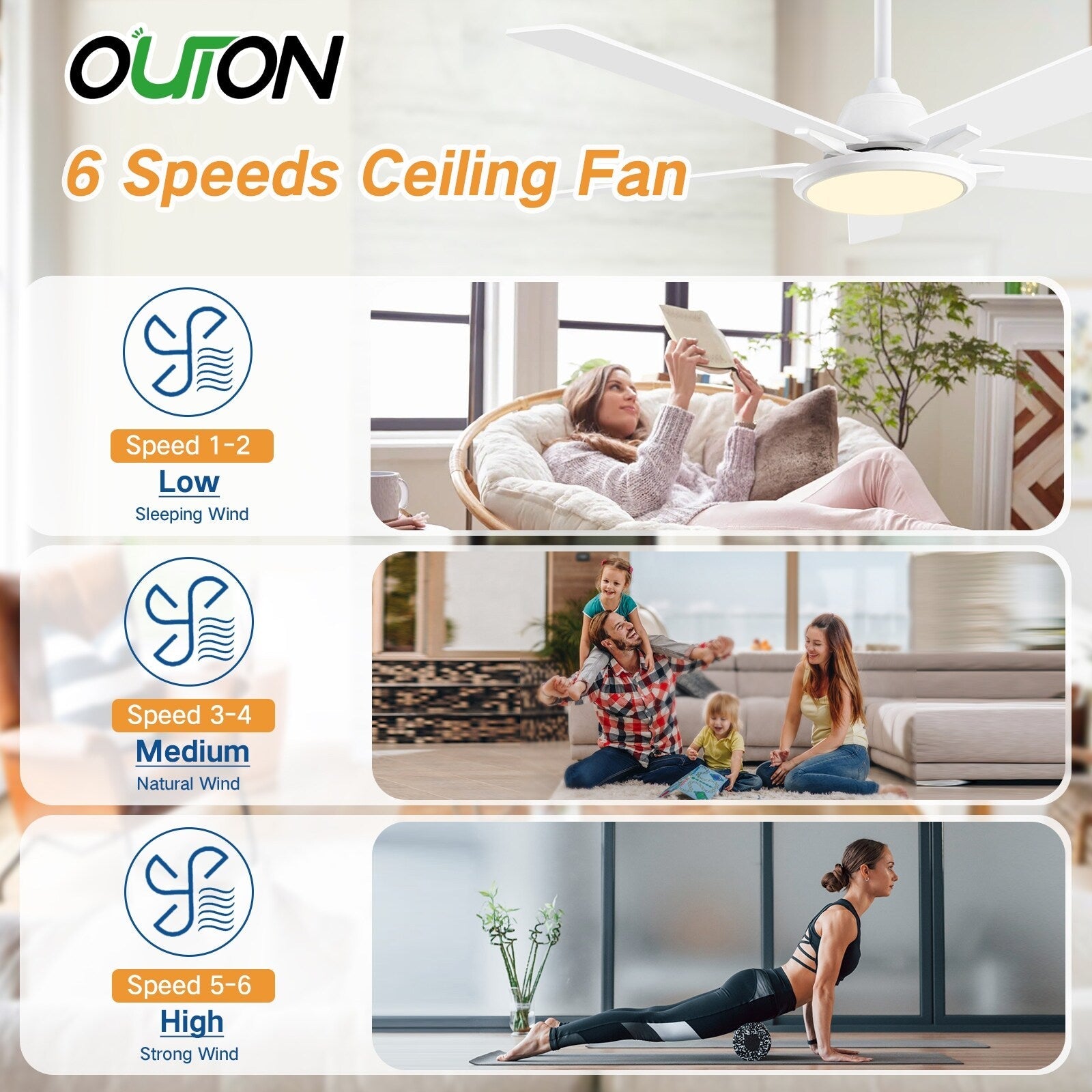 52 moderne Deckenventilatoren mit Beleuchtung und Fernbedienung, dimmbar (LED)