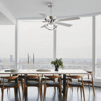 52-Zoll-Deckenventilator für den Innenbereich, dimmbar, mit LED-Beleuchtung und Fernbedienung, in Chrom/Schwarz.