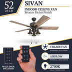 52 Prominence Home Sivan Bronze Farmhouse LED-Deckenventilator mit Licht und Fernbedienung
