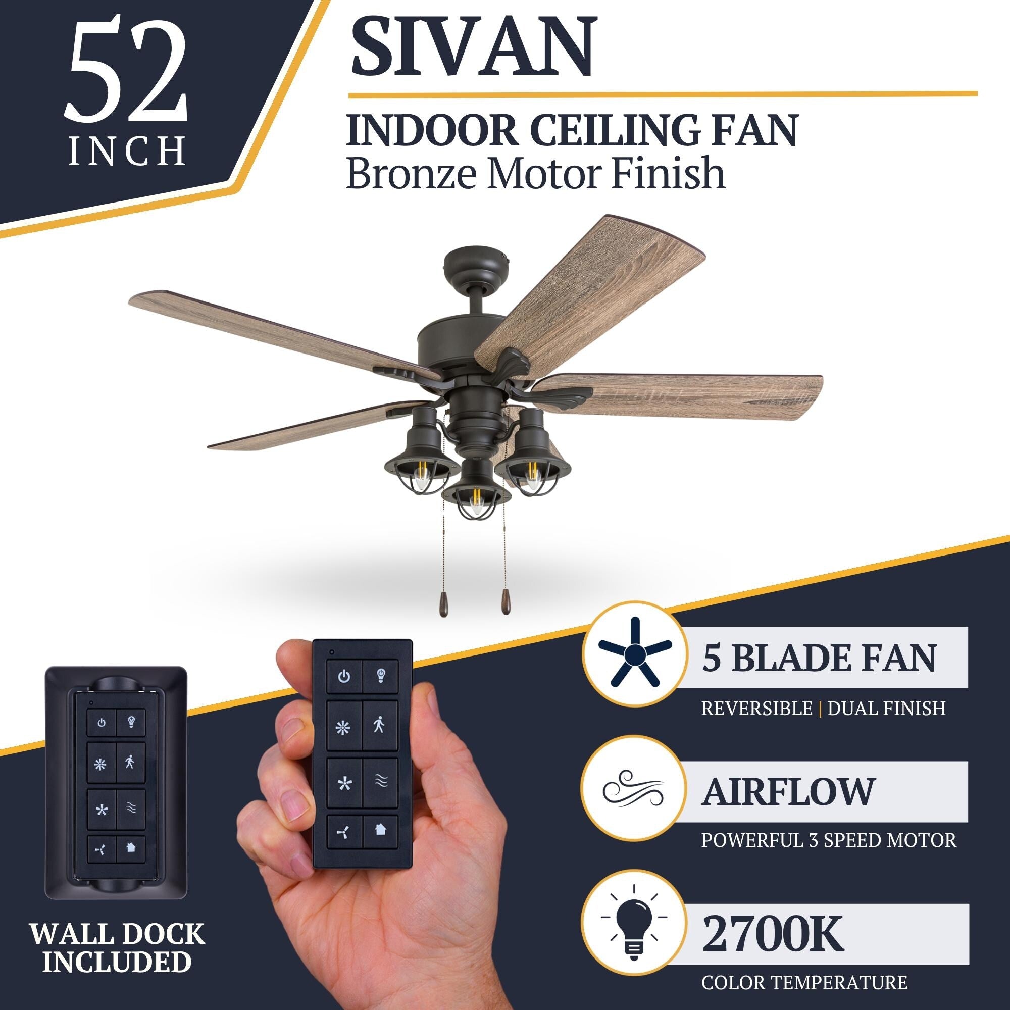 52 Prominence Home Sivan Bronze Farmhouse LED-Deckenventilator mit Licht und Fernbedienung