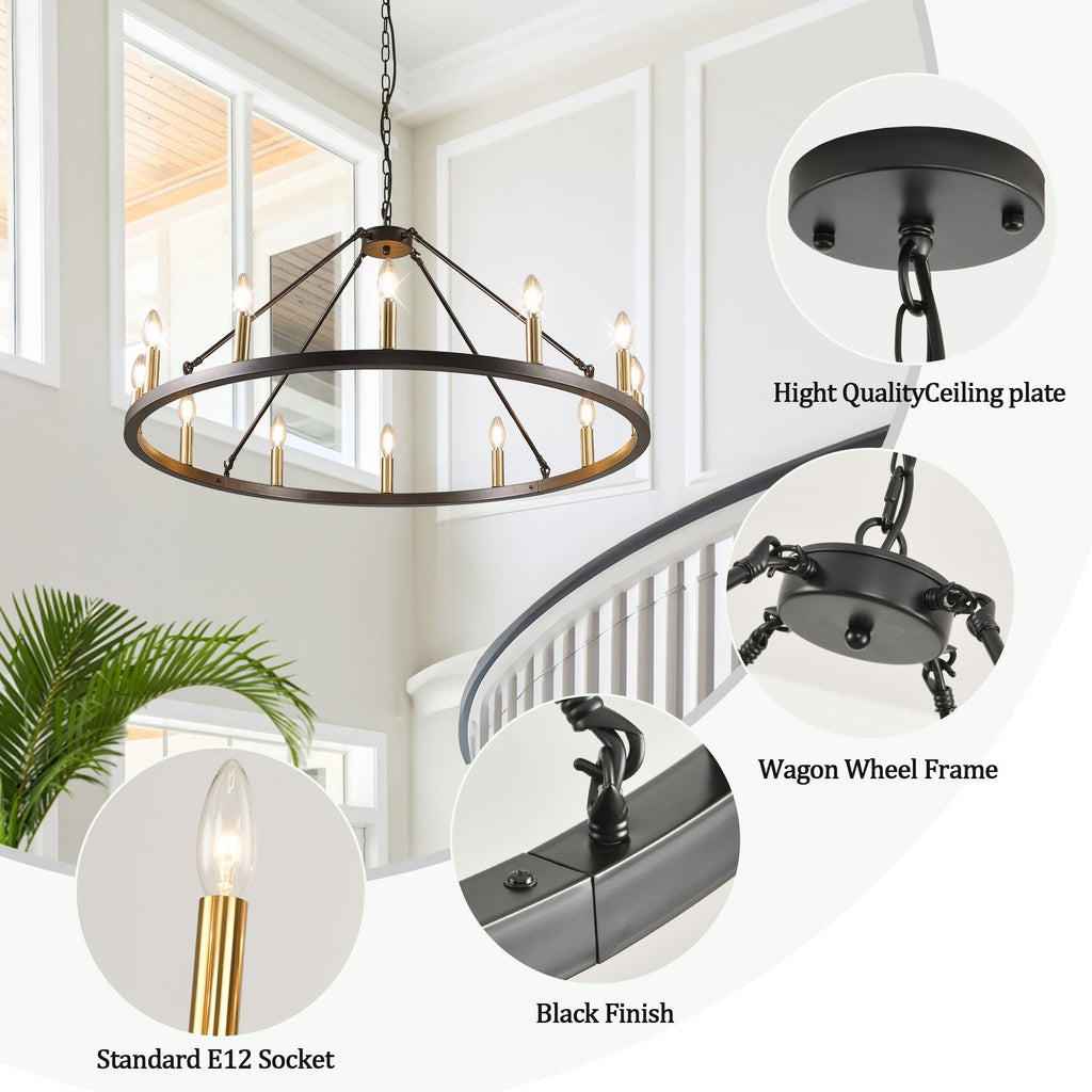 54-Zoll-Rundwagenrad-Kronleuchter mit 24 Leuchten