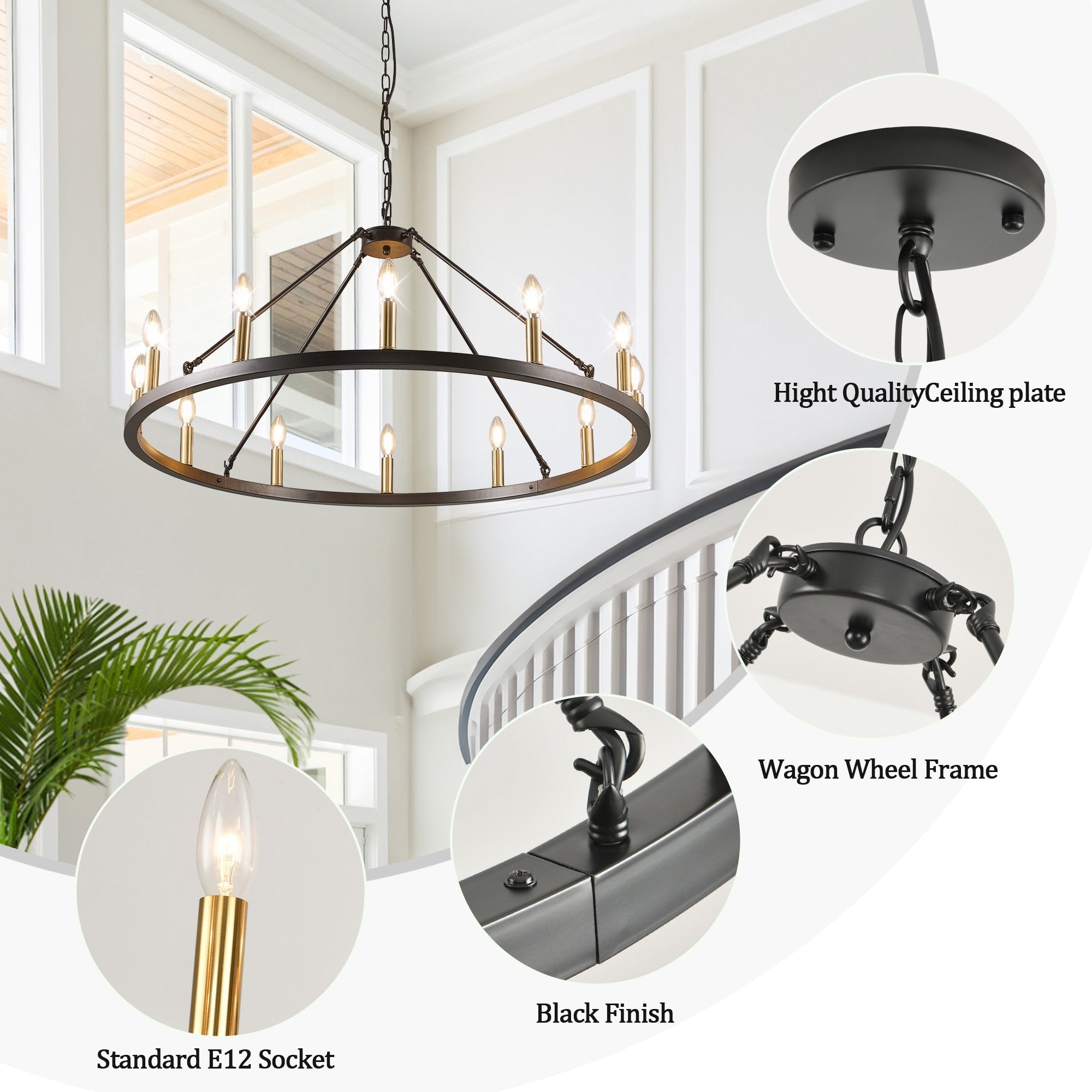 54-Zoll-Rundwagenrad-Kronleuchter mit 24 Leuchten