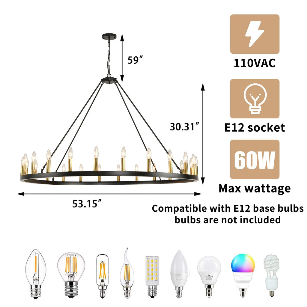 54-Zoll-Rundwagenrad-Kronleuchter mit 24 Leuchten