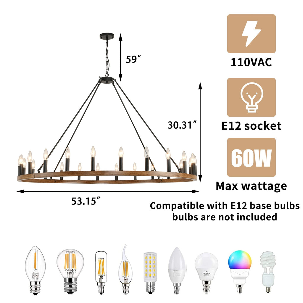 54-Zoll-Rundwagenrad-Kronleuchter mit 24 Leuchten
