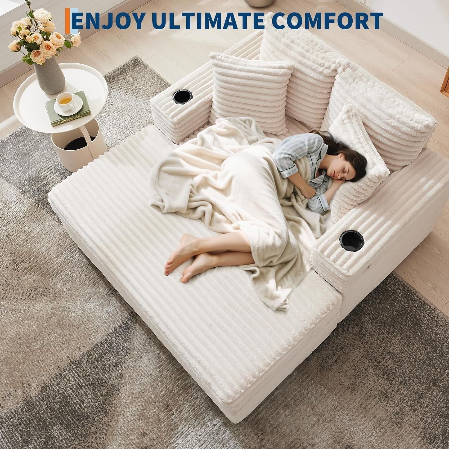 54'' gepolstertes Schlafsofa mit Kissen und Armlehnen, übergroßer Couchtischsessel für drinnen, bequemes Schlafsofa aus Cord