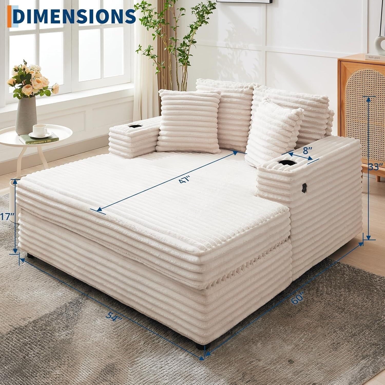 54'' gepolstertes Schlafsofa mit Kissen und Armlehnen, übergroßer Couchtischsessel für drinnen, bequemes Schlafsofa aus Cord