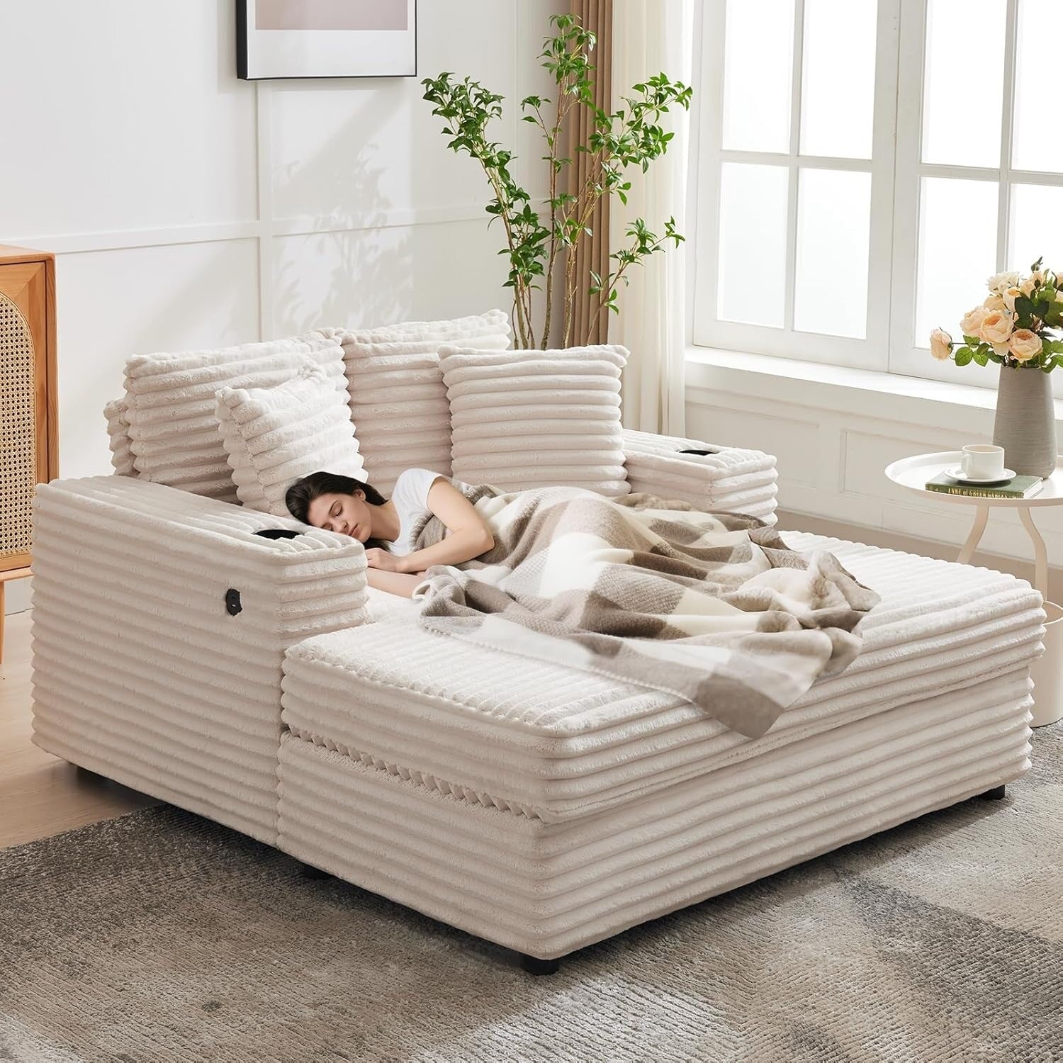 54'' gepolstertes Schlafsofa mit Kissen und Armlehnen, übergroßer Couchtischsessel für drinnen, bequemes Schlafsofa aus Cord