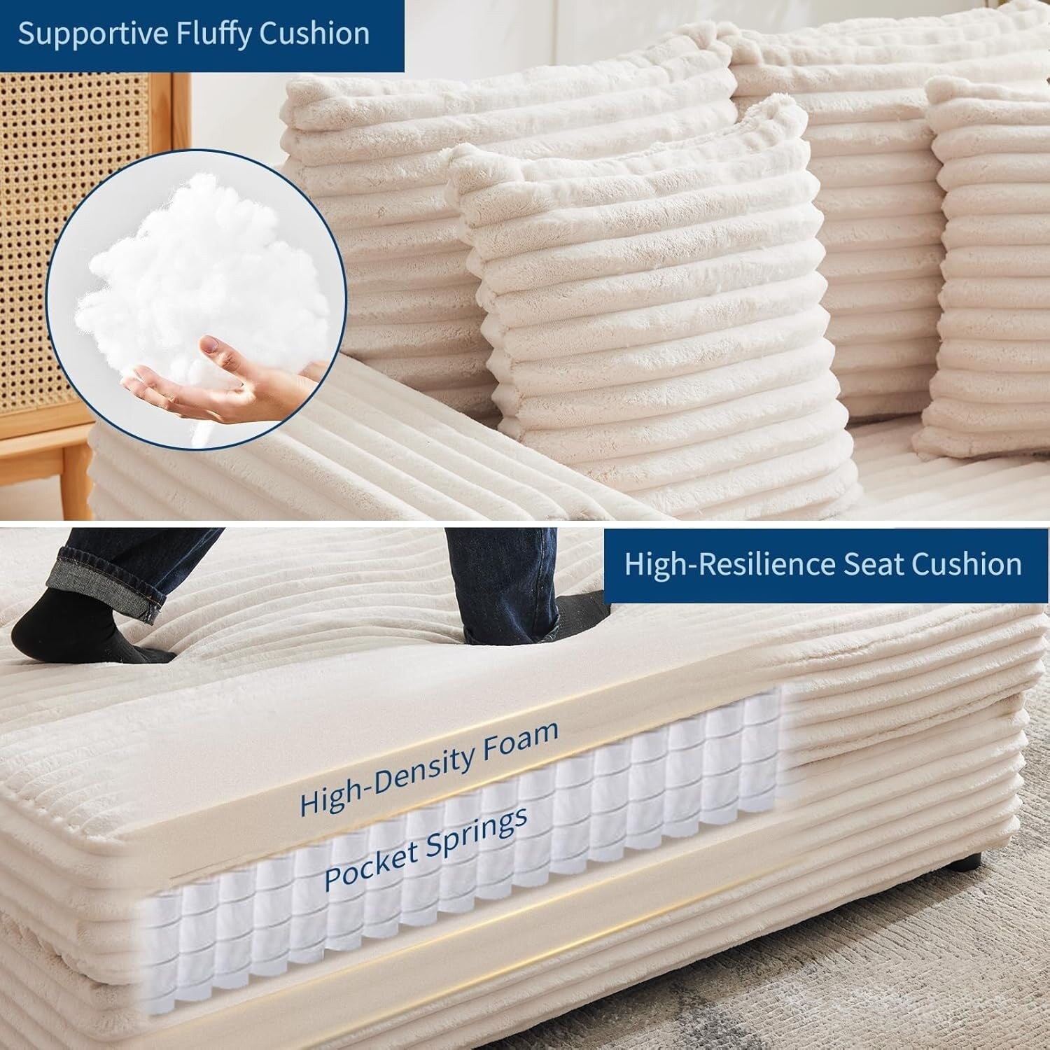 54'' gepolstertes Schlafsofa mit Kissen und Armlehnen, übergroßer Couchtischsessel für drinnen, bequemes Schlafsofa aus Cord