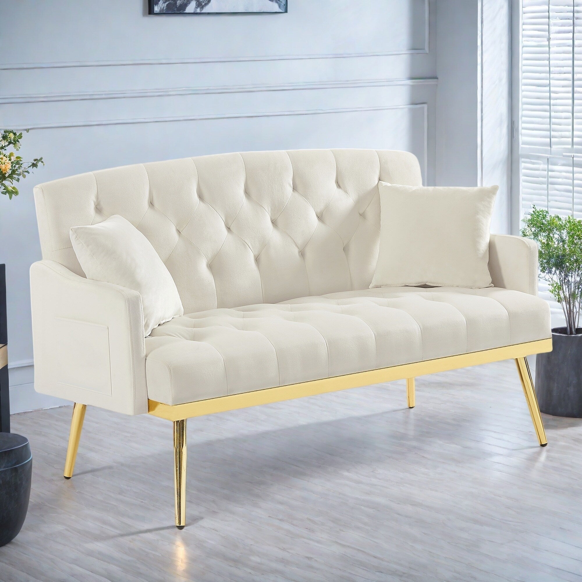 55,5 cm breites Samtsofa (2-Sitzer) mit 2 Kissen, modernes Design und einfacher Montage