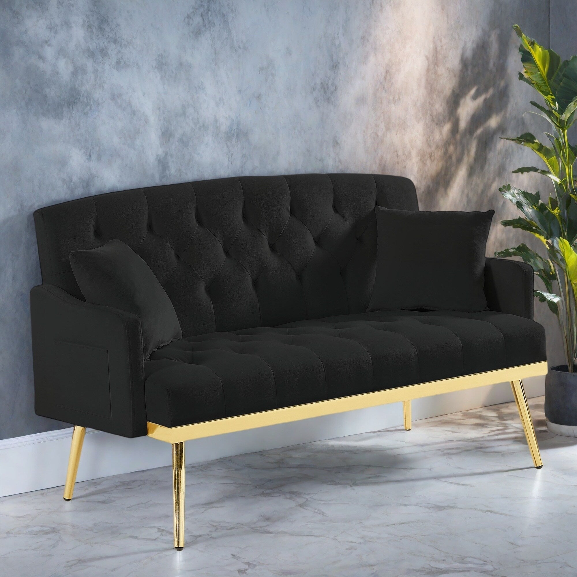 55,5 cm breites Samtsofa (2-Sitzer) mit 2 Kissen, modernes Design und einfacher Montage