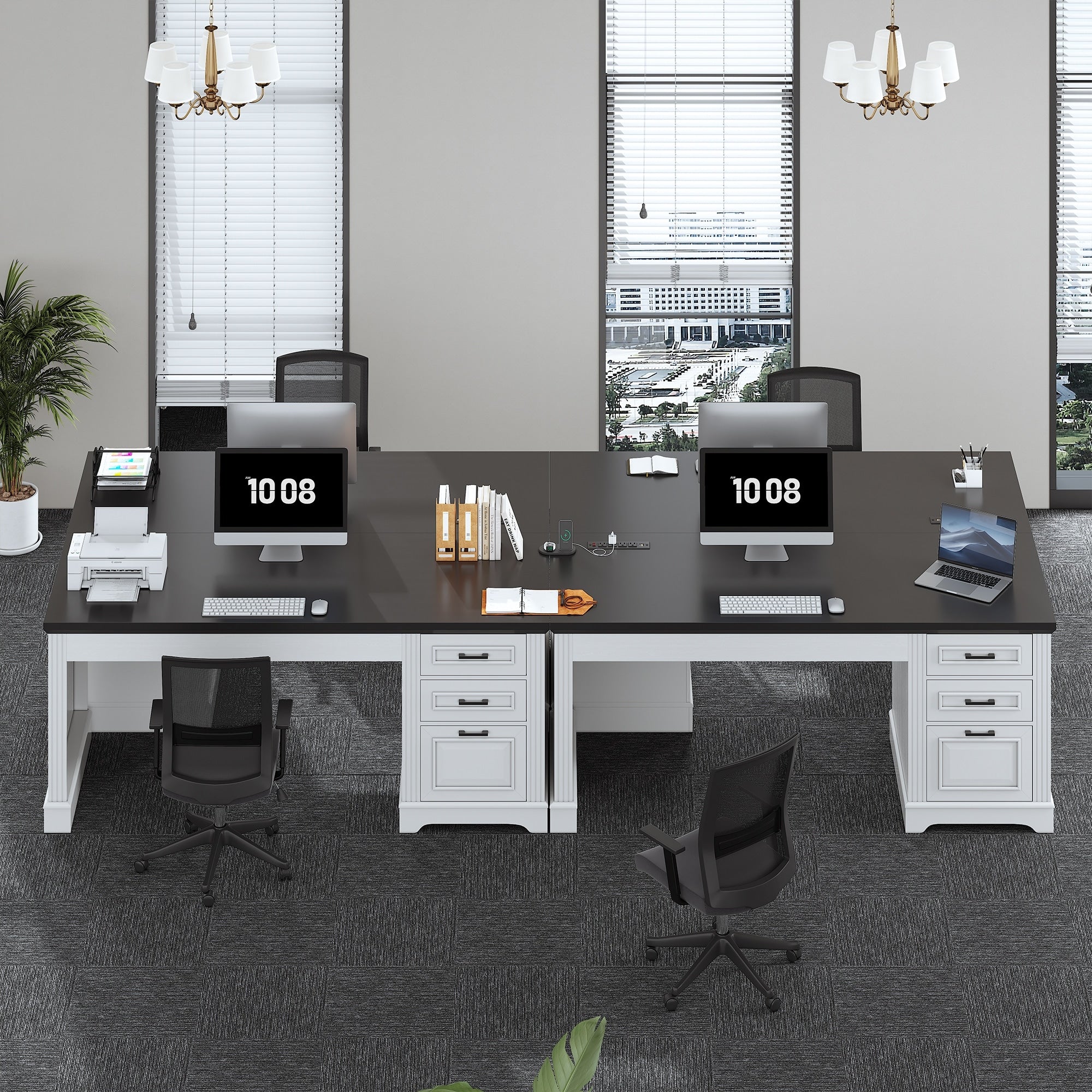 Landhaus-Schreibtisch für das Homeoffice, Aktenschublade, Monitorständer, Steckdose