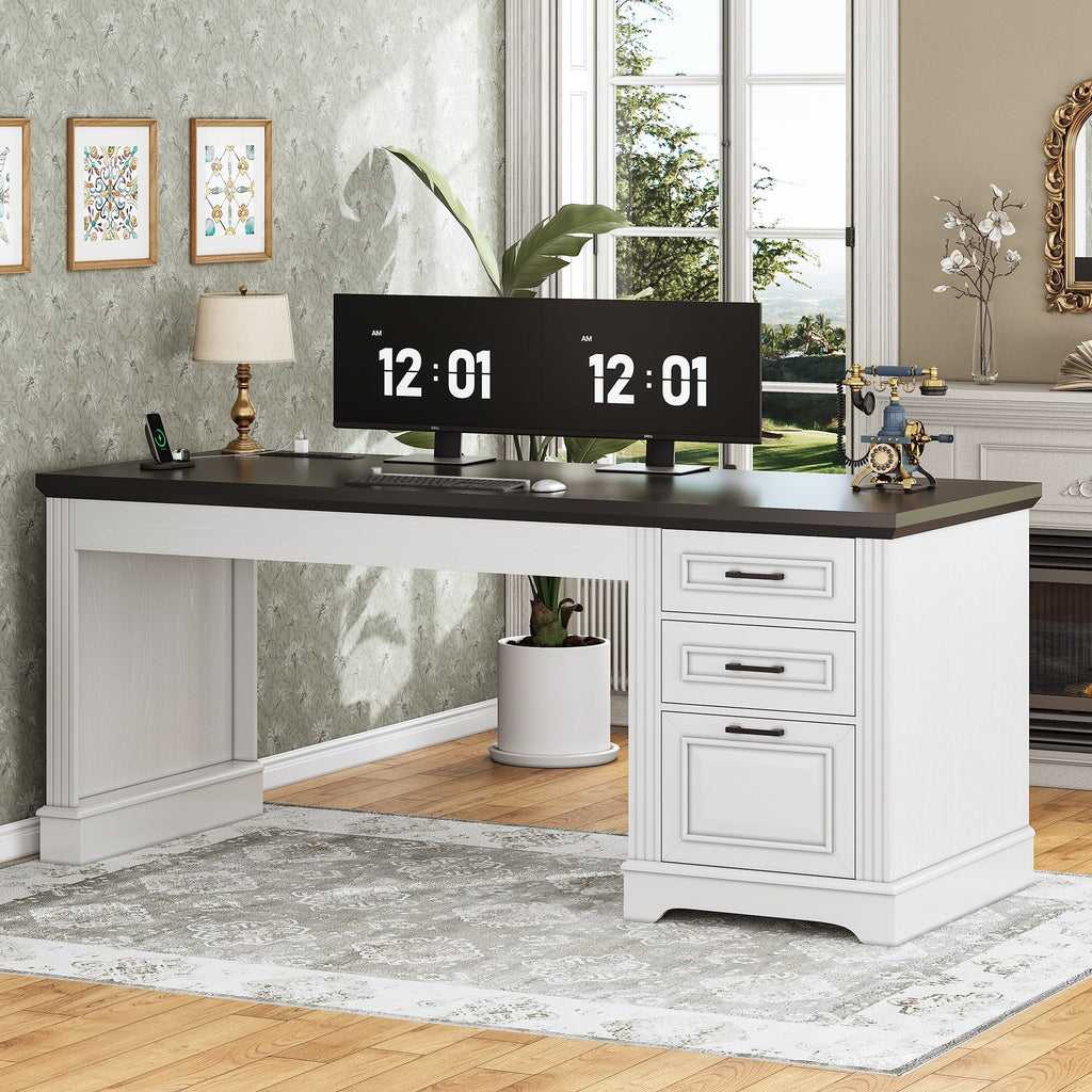 Landhaus-Schreibtisch für das Homeoffice, Aktenschublade, Monitorständer, Steckdose