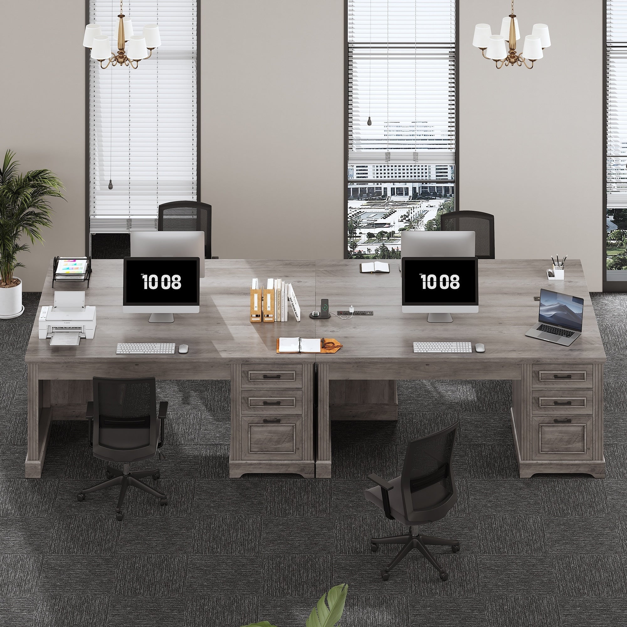 Landhaus-Schreibtisch für das Homeoffice, Aktenschublade, Monitorständer, Steckdose