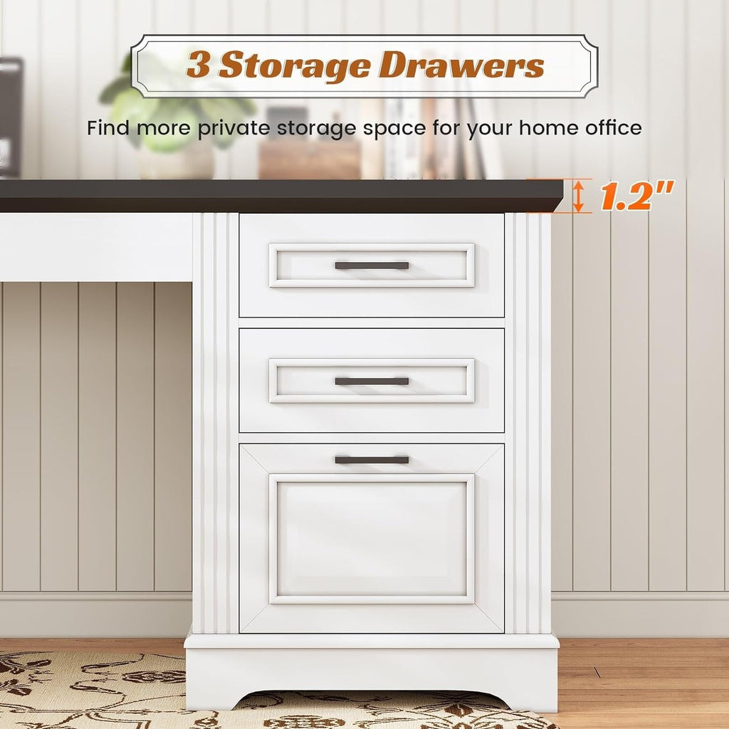 Landhaus-Schreibtisch für das Homeoffice, Aktenschublade, Monitorständer, Steckdose