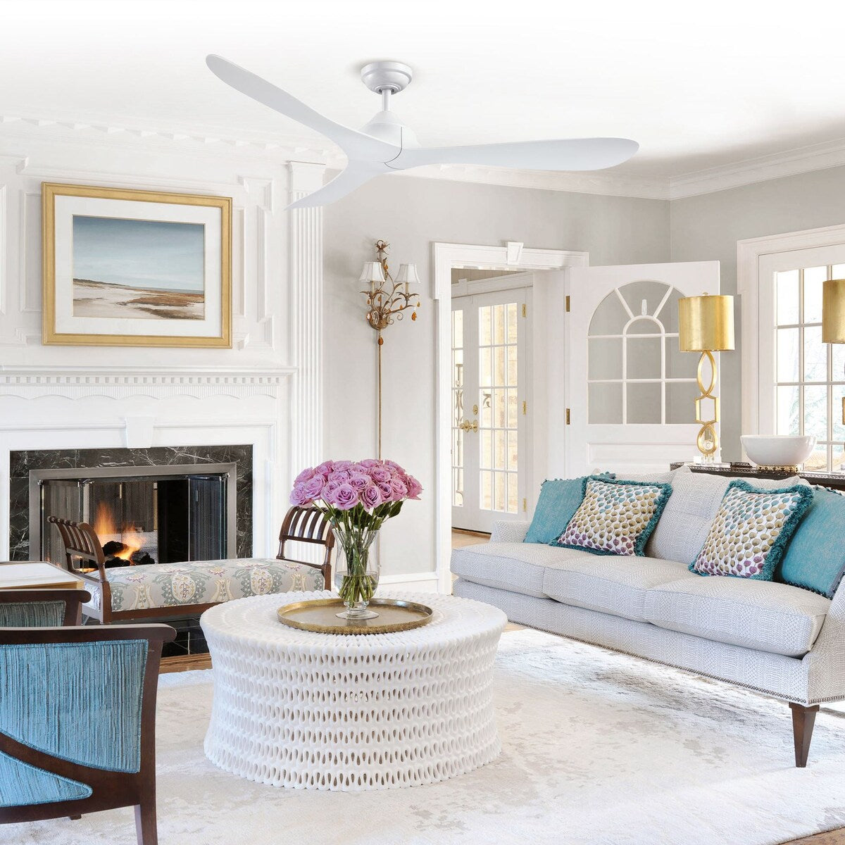 56-Zoll-Deckenventilator, modern, schwarz, 3-Blatt-Propeller, Gleichstrom, mit Fernbedienung