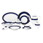 57-teiliges Bone China Geschirrset – Mitternachtsblau – Gold