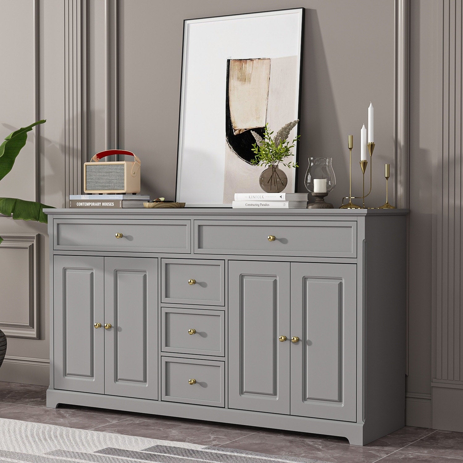 59,1'' Sideboard Buffet Weiß Mid-Century Modern Zeitgenössisch Lackiert