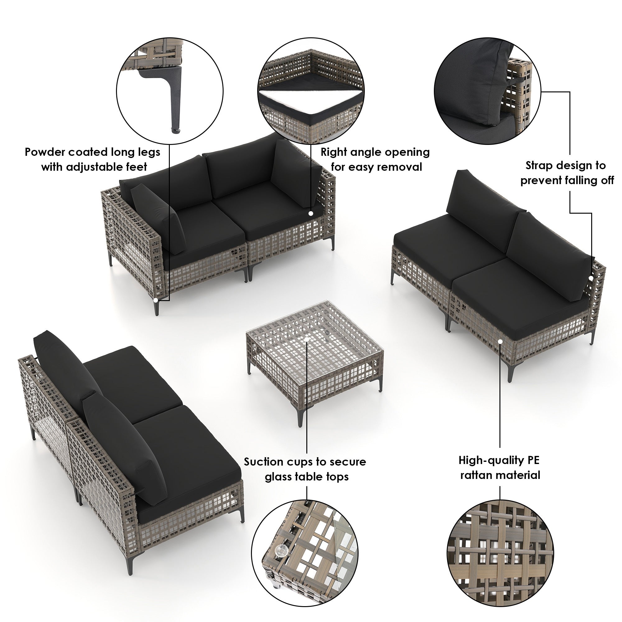 6-Personen-Gartensitzgruppe mit Kissen